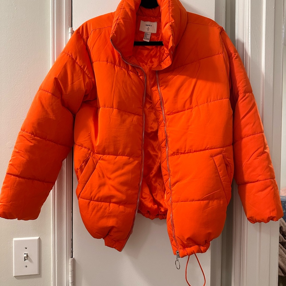 Forever 21 Vibrant Orange Puffer Jacket